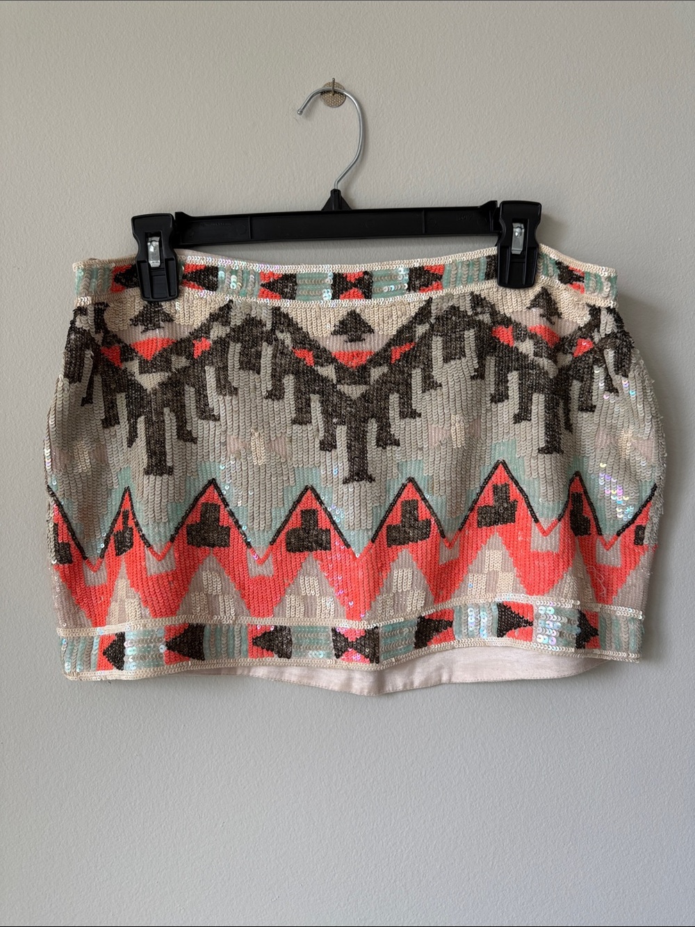All Saints Spitalfields Sequin Mini Skirt Beaded Tribal Geometric